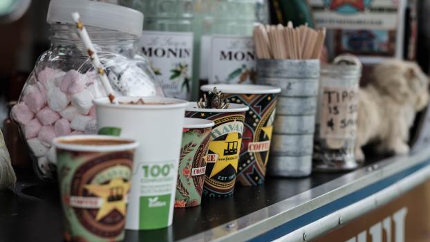 Culturally decorated coffee cups