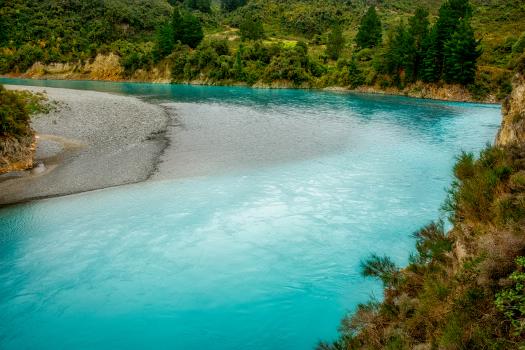 The turquoise  water of the Rakaia river