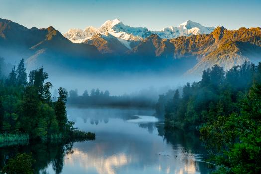 Lake Matheson in the early morning haze