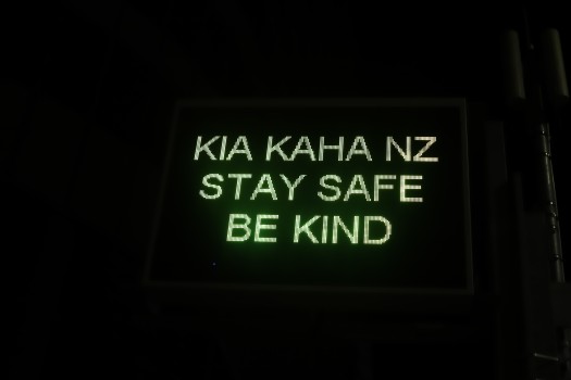 "Kia Kaha NZ stay safe be kind" led sign