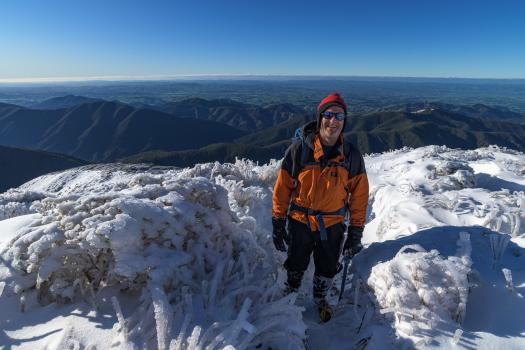 Mountaineer in snow, Tararua Range