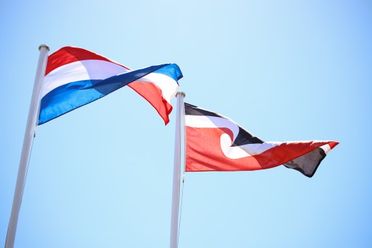 Netherland and Maori flag waving together