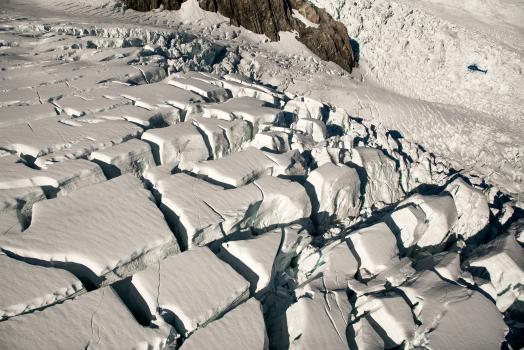 Massive fissures on the glacier floor