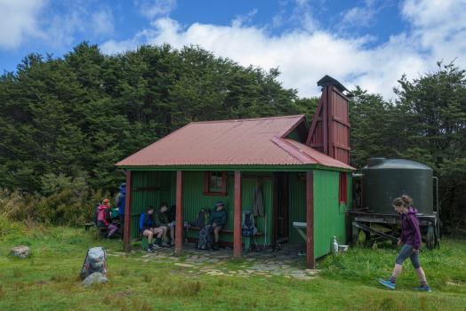 Trampers, Gouland Downs Hut