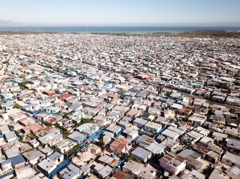 Aerial view over a township 