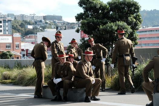 Group of young soldiers hanging around on Anzac Day 2017