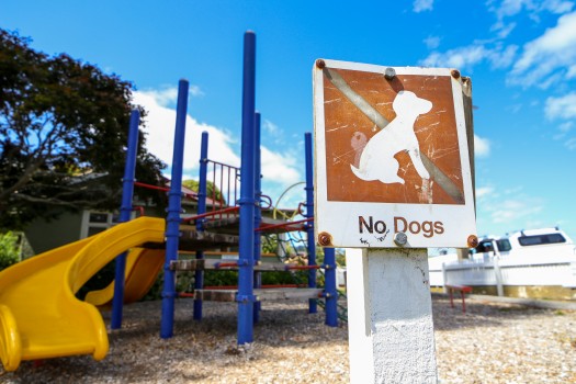 'No dogs' in children's park sign board