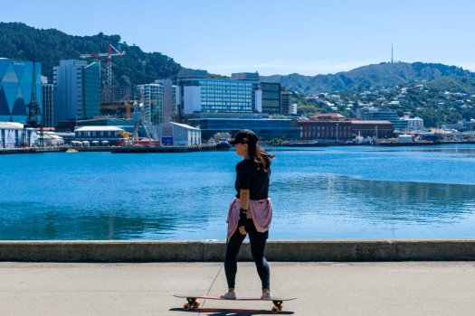 Girl skater on the wharf