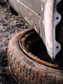 Burnt Rusty Car Wreck Tyre