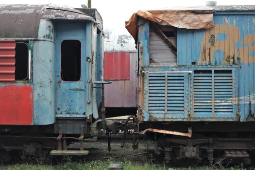 Abandoned old passenger and freight bogies