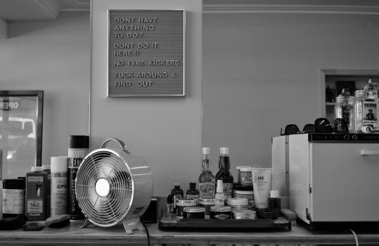Beautification essentials at a barber shop on K' road monochrome