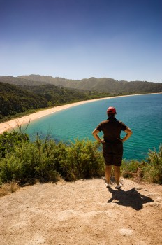 Woman views Totaranui beach, Abel Tasman