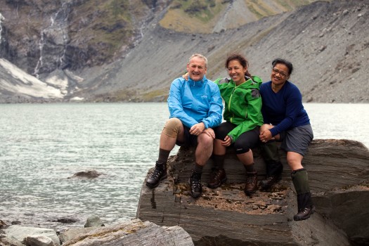 Three diverse New Zealanders in wilderness