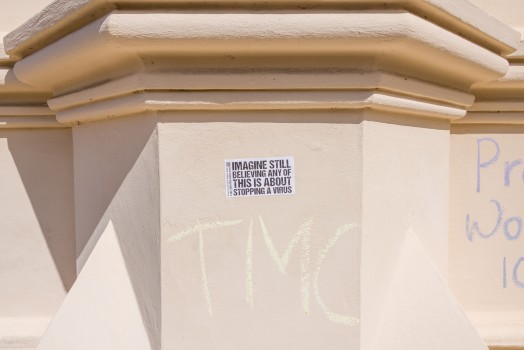 Protest Sticker on the wall