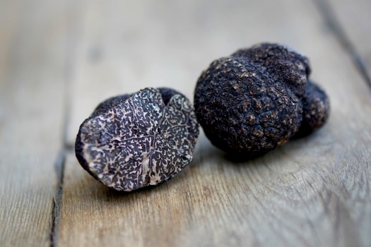 Truffles on a wooden background