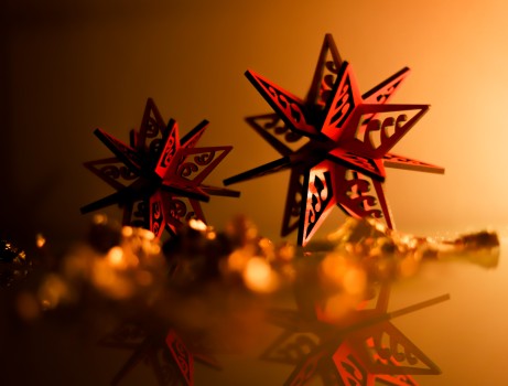 Pair of red Matariki stars wooden ornament