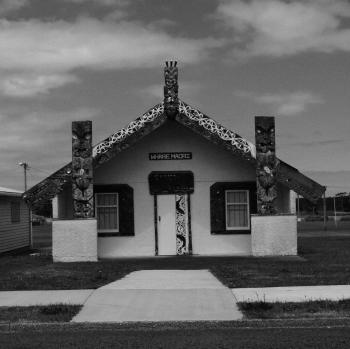 Maori architecture carving at Whanganui monochrome