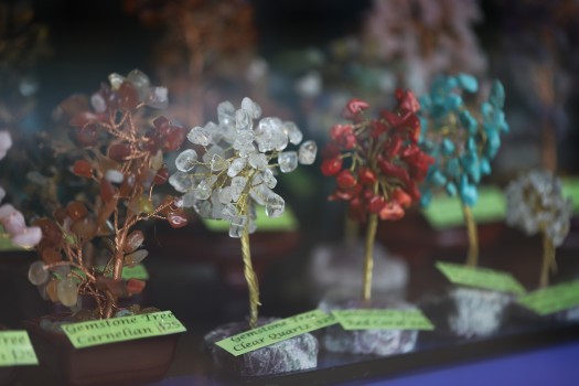 Gemstone tree handicrafts on display