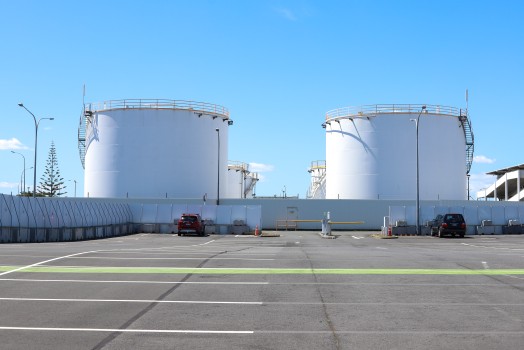 Giant oil tanks and parking lot