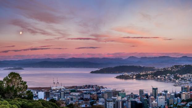 Wellington city and harbour at sunset