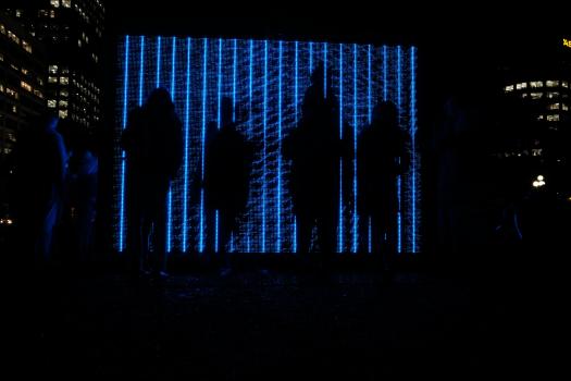 Blue LED light show and silhouettes at LUX festival