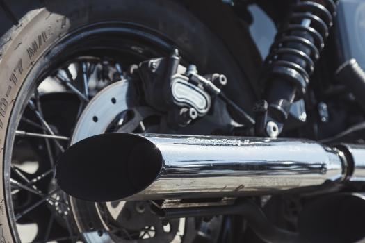 Motorbike's chrome exhaust pipe
