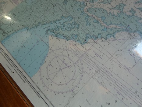 Nautical chart on a table