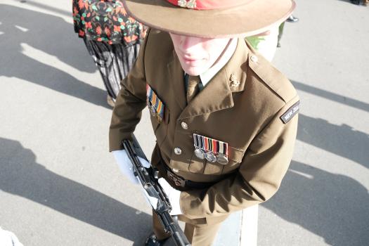Soldier with medals on chest on Anzac Day 2017