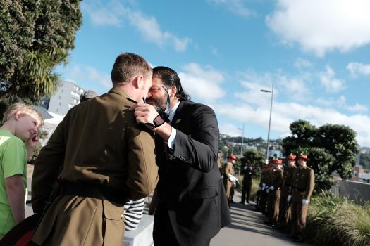 Traditional Maori greeting to a young soldier on Anzac Day 2017