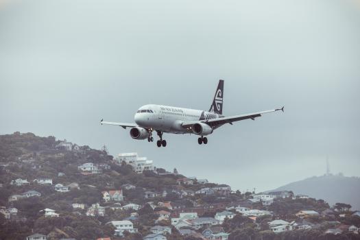 AIR New Zealand in the grey sky