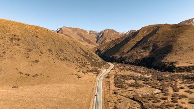 Aerial view of the  Lindis Pass highway