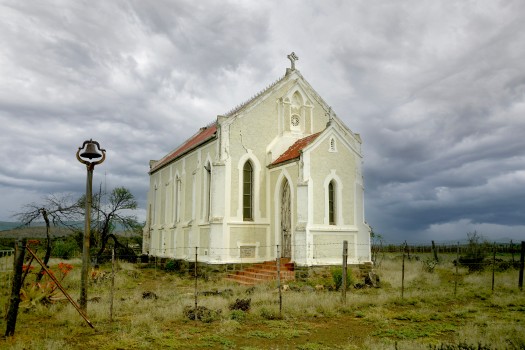 Old church in desolate landscape