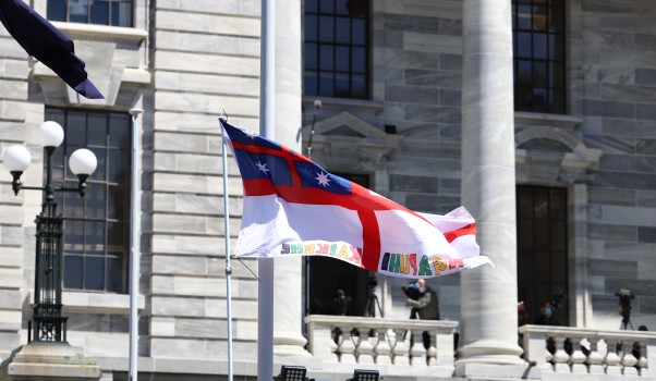 Waving United Tribes of NZ flag - Convoy 2022