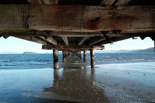 Under side of pier extending to the sea Esplanade Cafe