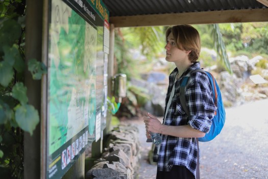 Guy looking at map of woodlands