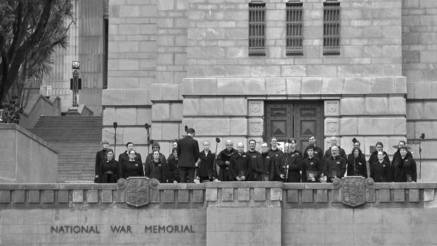 Choir gathered at National War Memorial's inauguration monochrome