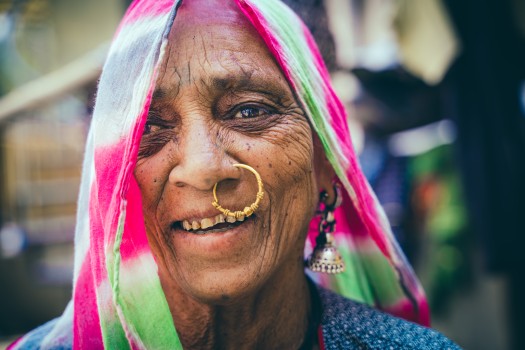 Old lady with nose ring, India