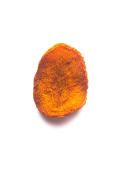 Single golden brown chip on white background