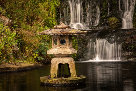 Statue and waterfall Botanic Gardens