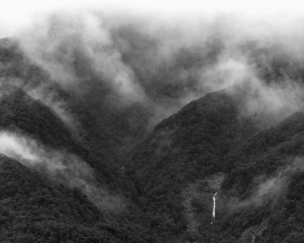 Waterfall, mist, Fiordland