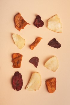 Chip collection on peach background