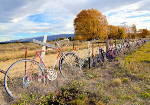 Bike fence and memorial  near Clyde