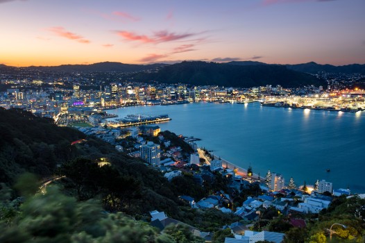 Sunset over Wellington City at night