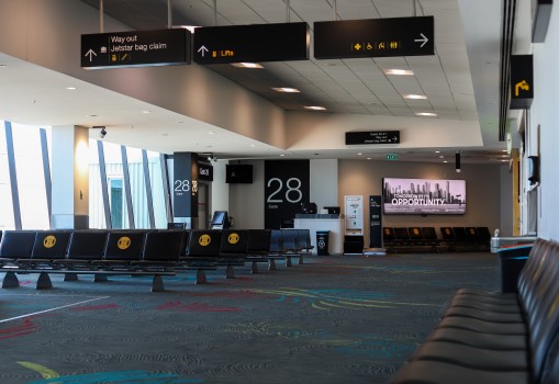 Auckland airport's empty waiting lobby