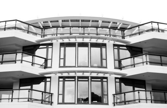 Building with balconies on opposite sides B&W