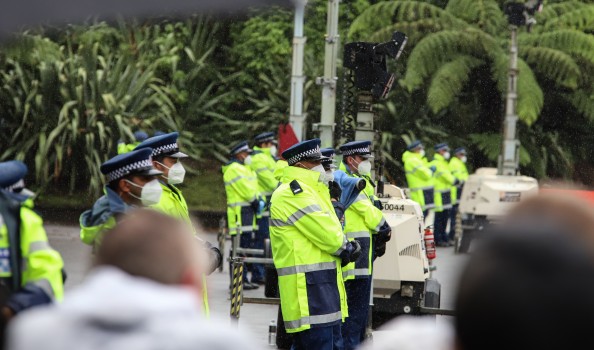 Police platoon in rain - Convoy 2022 protest