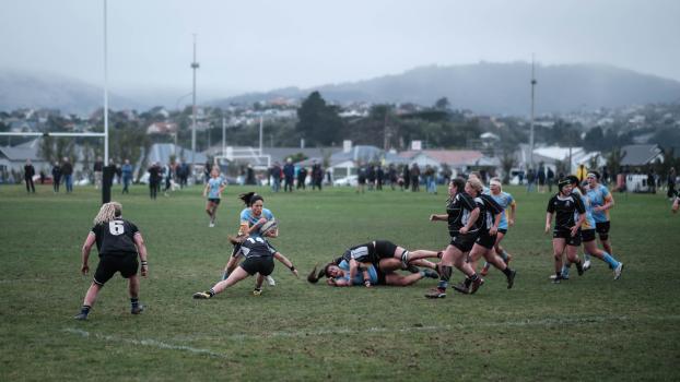 Women's rugby game action