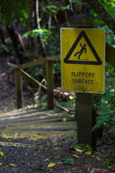 Slippery Surface sign and steps
