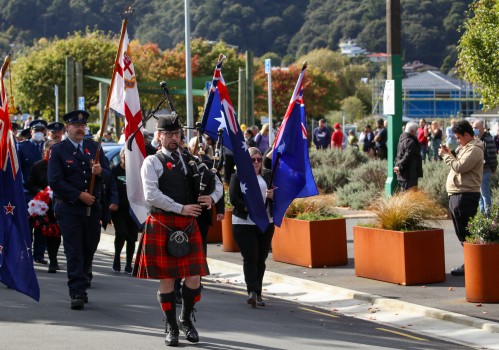 Bagpipe player in kilt, ANZAC commemorations