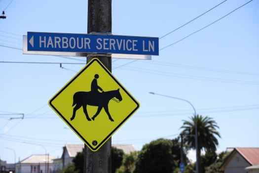 'Horse rider' and 'Harbour lane' sign board